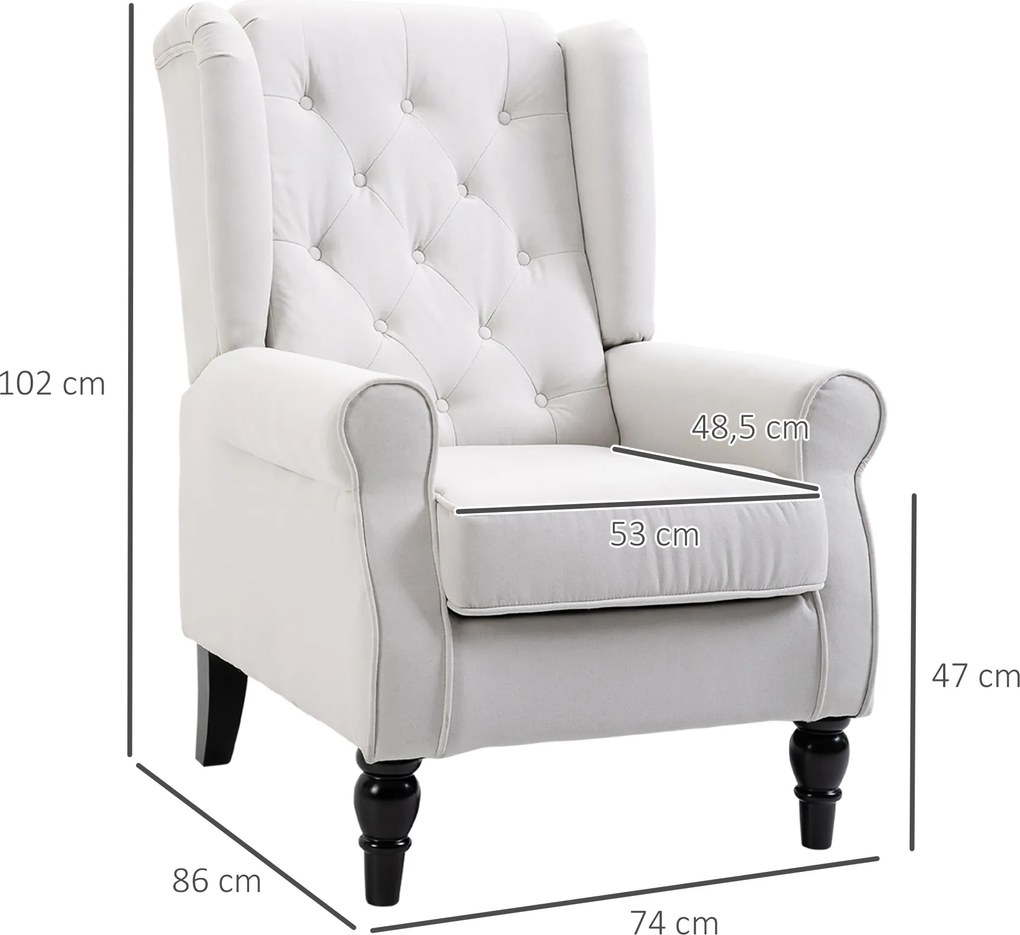 HOMCOM Fotel Kolonialny Vintage Pikowanie Wyściełane Nogi 74x86x102cm Kremowy | Aosom PL