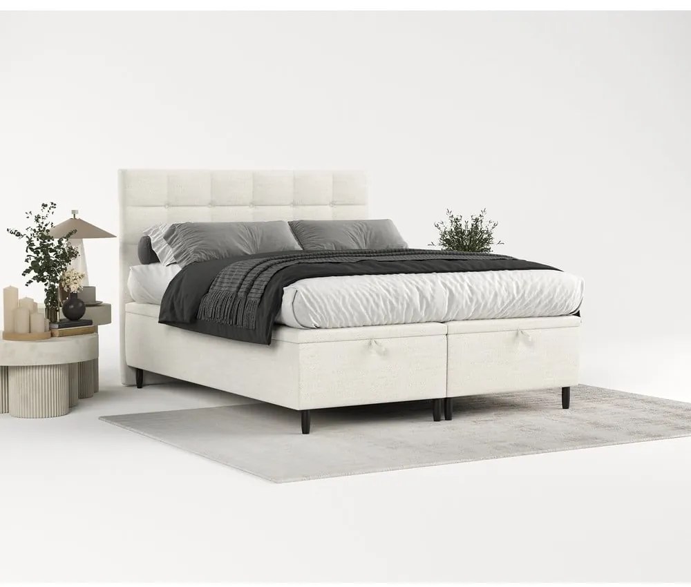 Kremowe tapicerowane łóżko dwuosobowe ze schowkiem 160x200 cm Senses – Maison de Rêve