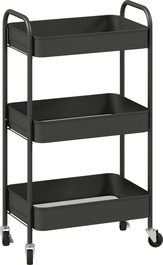 HOMCOM Wielofunkcyjny wózek na kółkach, wózek kuchenny, 3 półki, 4 kółka, 45 cm x 30,6 cm x 79 cm, czarny | Aosom PL
