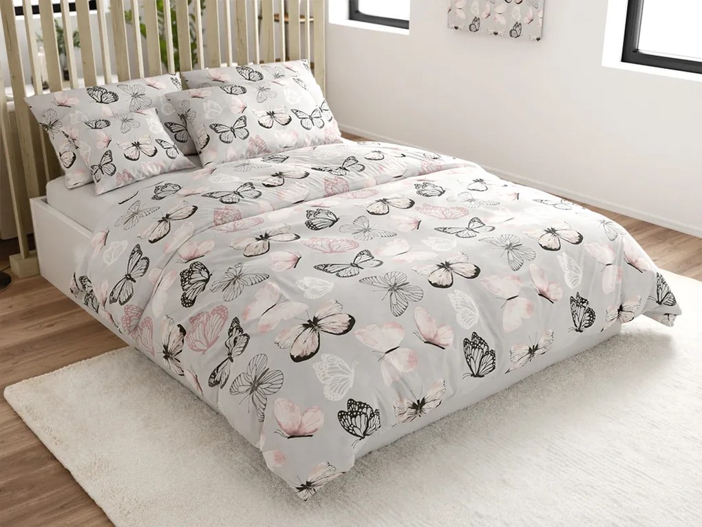 PrzytulneMieszkanie.pl PrzytulneMieszkanie.pl Pościel z mikrofibry MY BUTTERFLY jasnoszara Rozmiar pościeli: 2 szt 70 x 90 cm | 200 x 220 cm