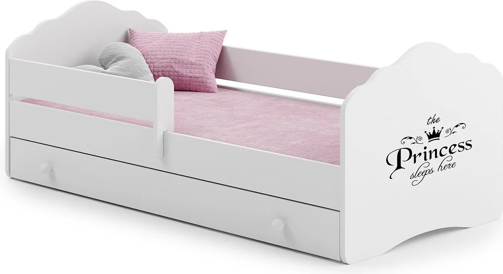 Łóżko dziecięce FALA 140x70 cm białe z szufladą, materacem, barierką zabezpieczającą i stelażem z listew