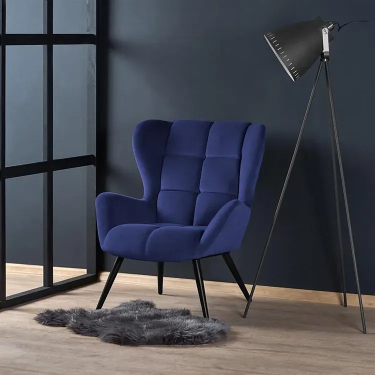 Granatowy pikowany fotel uszak T9-L77