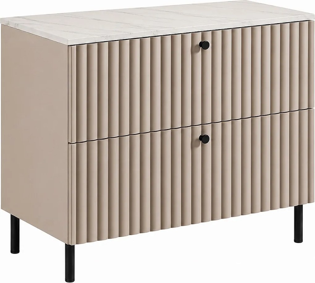 Szafka łazienkowa stojąca z blatem 80, kaszmir + blat z efektem marmuru Bianco, uchwyty w trzech kolorach, nogi czarne, 80 x 46 x 73,6 cm