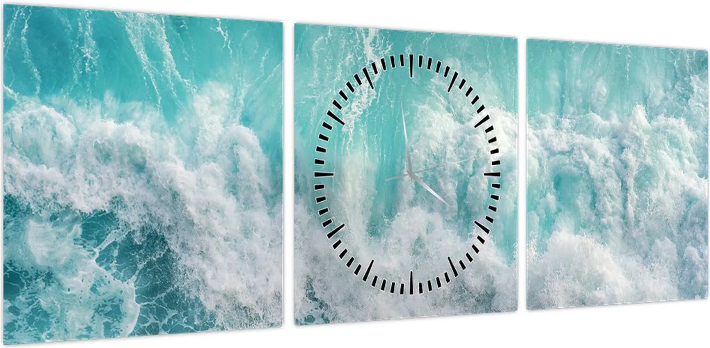 Obraz - Widok na fale oceanu (z zegarem) (90x30 cm)
