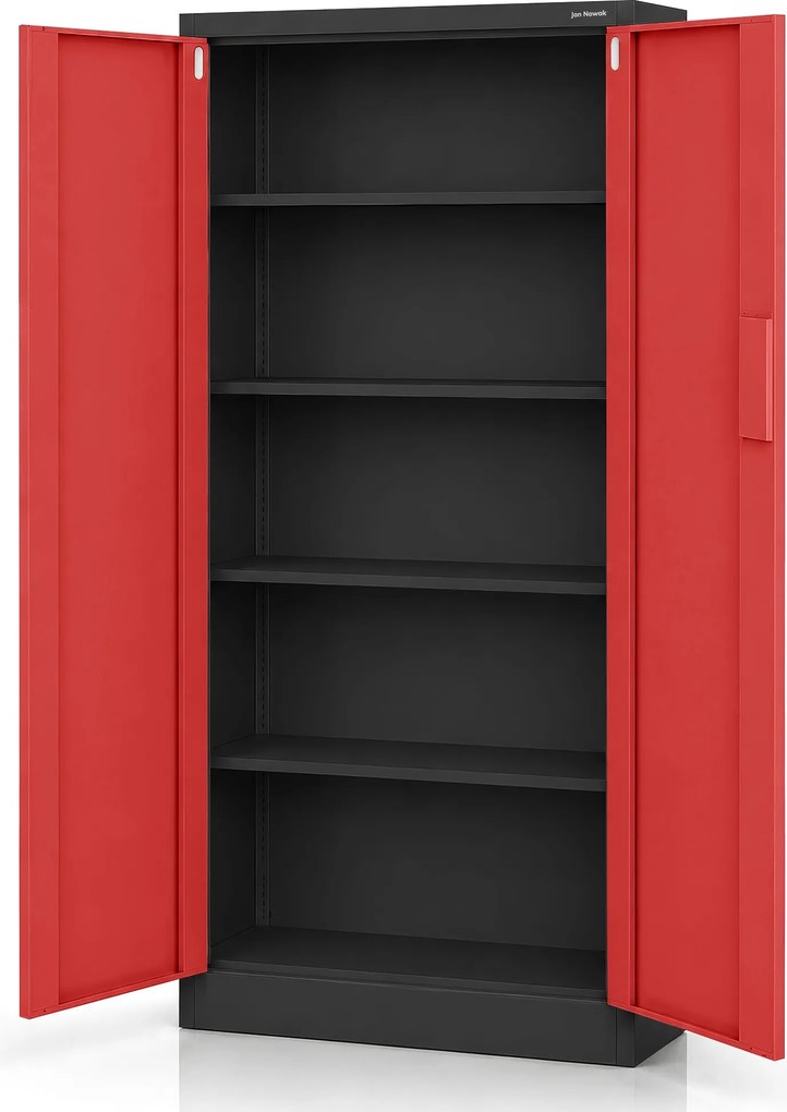 Biurowa szafa metalowa z zamkiem na szyfr antracytowo-czerwona, 900x1850x400 mm: DANIEL