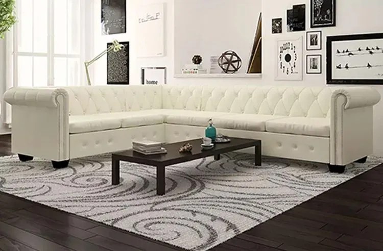 6-osobowy biały narożnik w stylu Chesterfield S4-R07