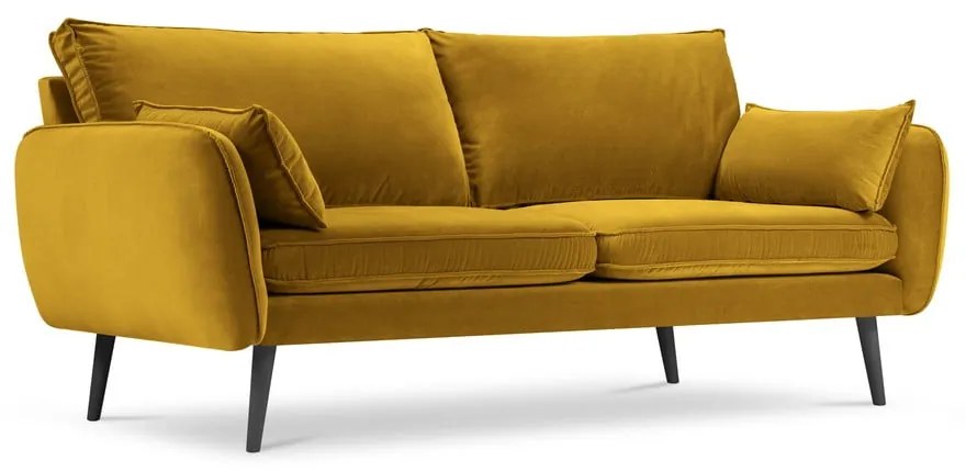 Żółta aksamitna sofa z czarnymi nogami Kooko Home Lento, 198 cm