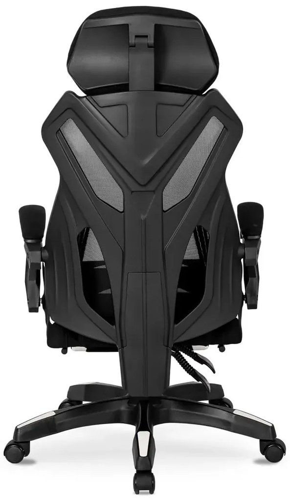 Czarno-biały fotel z podnóżkiem dla gracza A5-M03