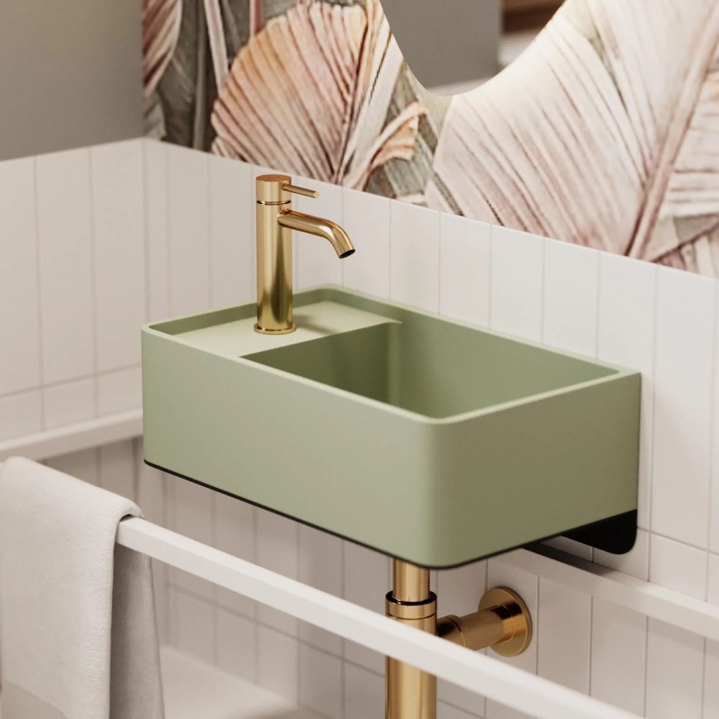 Umywalka z kamienia syntetycznego nablatowa / wisząca prostokątna zielona 43 cm x 25 cm EVELIA Green : Otwór na baterię - Tak, Typ montażu - podwieszana