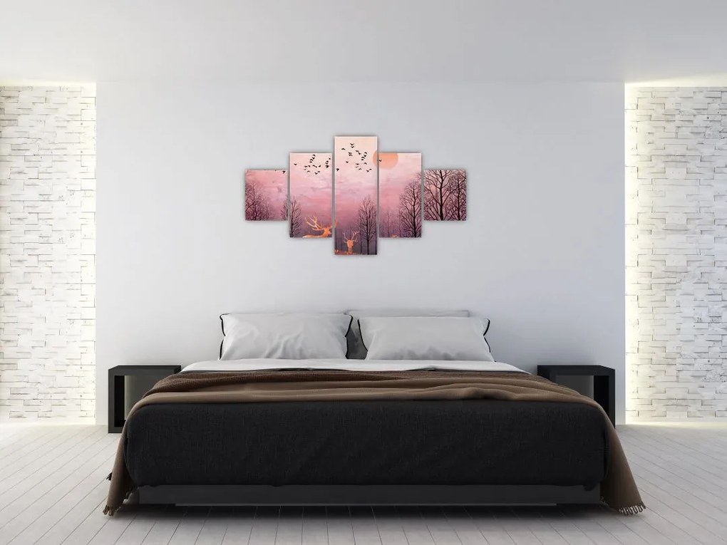 Zdjęcie - Jeleń w blasku zachodzącego słońca (125x70 cm)