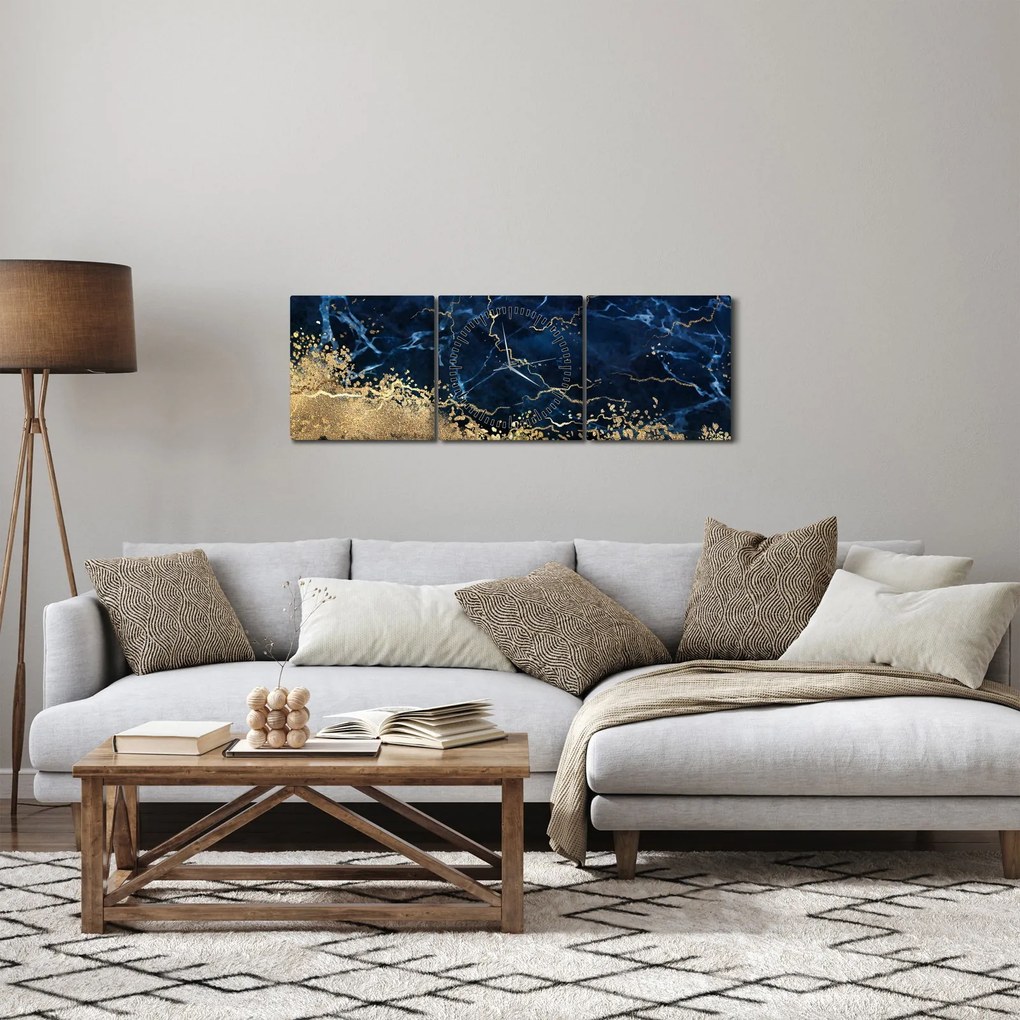 Obraz - Ciemnoniebieski marmur (z zegarem) (90x30 cm)
