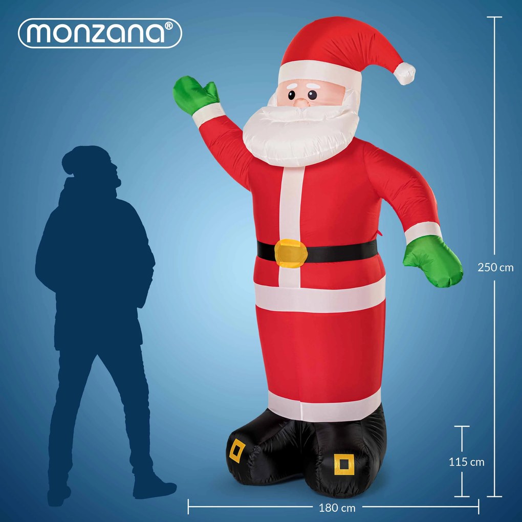 Monzana Nadmuchiwany Mikołaj z oświetleniem, 250cm, czerwona