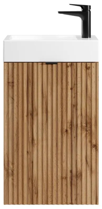 Szafka pod umywalkę ryflowana naturalna jasna z dwustronnymi drzwiczkami - wys. 60 x szer. 40 x gł. 22 cm - VAHIRA