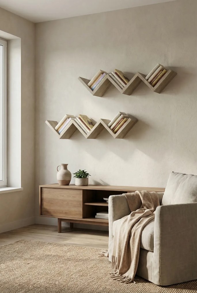 Dwie półki wiszące zygzak dąb sonoma E8-A10