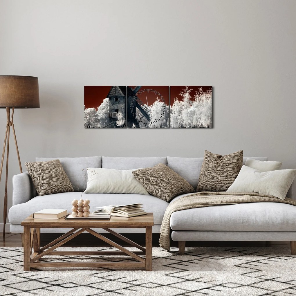 Obraz młyna (z zegarem) (90x30 cm)
