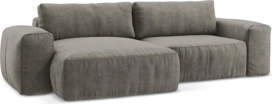 Szary rozkładany narożnik z tkaniny szenilowej (lewostronny/z szezlongiem) Kuki – Makamii