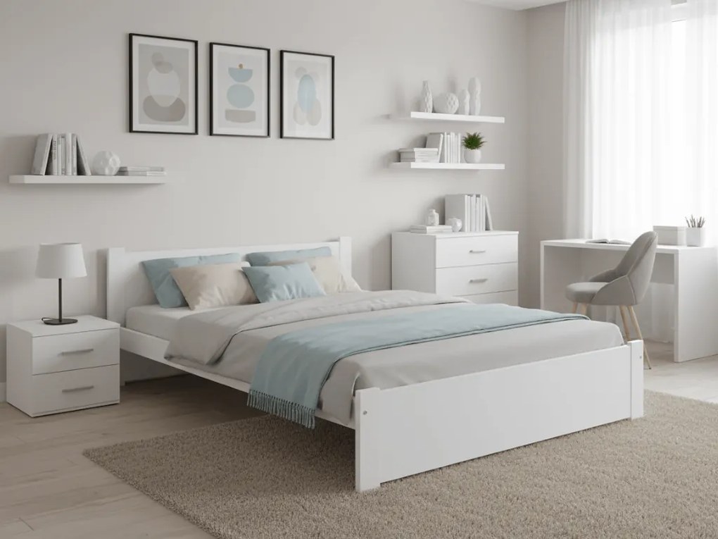 Łóżko IKAROS 180 x 200 cm, białe Stelaż: Ze stelażem listwowym rolowanym, Materac: Materac Sommera