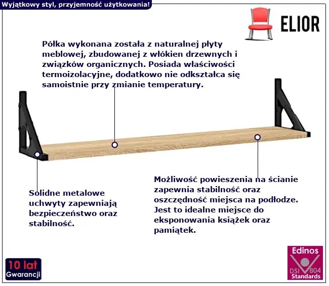 Półki ścienne dąb sonoma 80 cm - Sarea