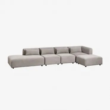 Narożna Sofa Modułowa Fogler 4-częściowa Z Leżanką Po Lewej Stronie I Pufem Sztruksu Szary Kret - Sklum