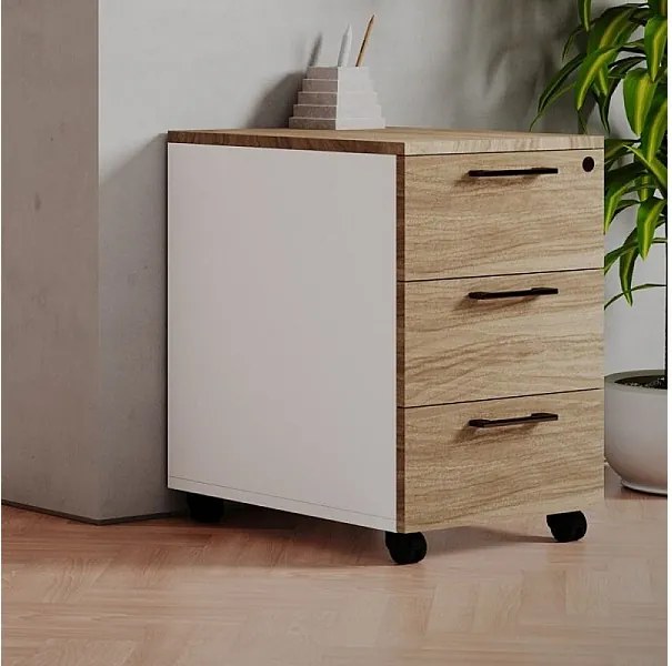 Nowoczesna komoda biurowa 3 szuflady "Ibisco" orzech naturalny biały cm 40x55 58h