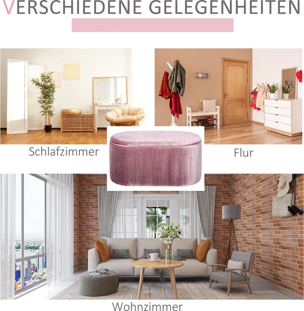 HOMCOM Ławka tapicerowana z pojemnikiem styl francuski elegancka różowa aksamitna do salonu | Aosom PL