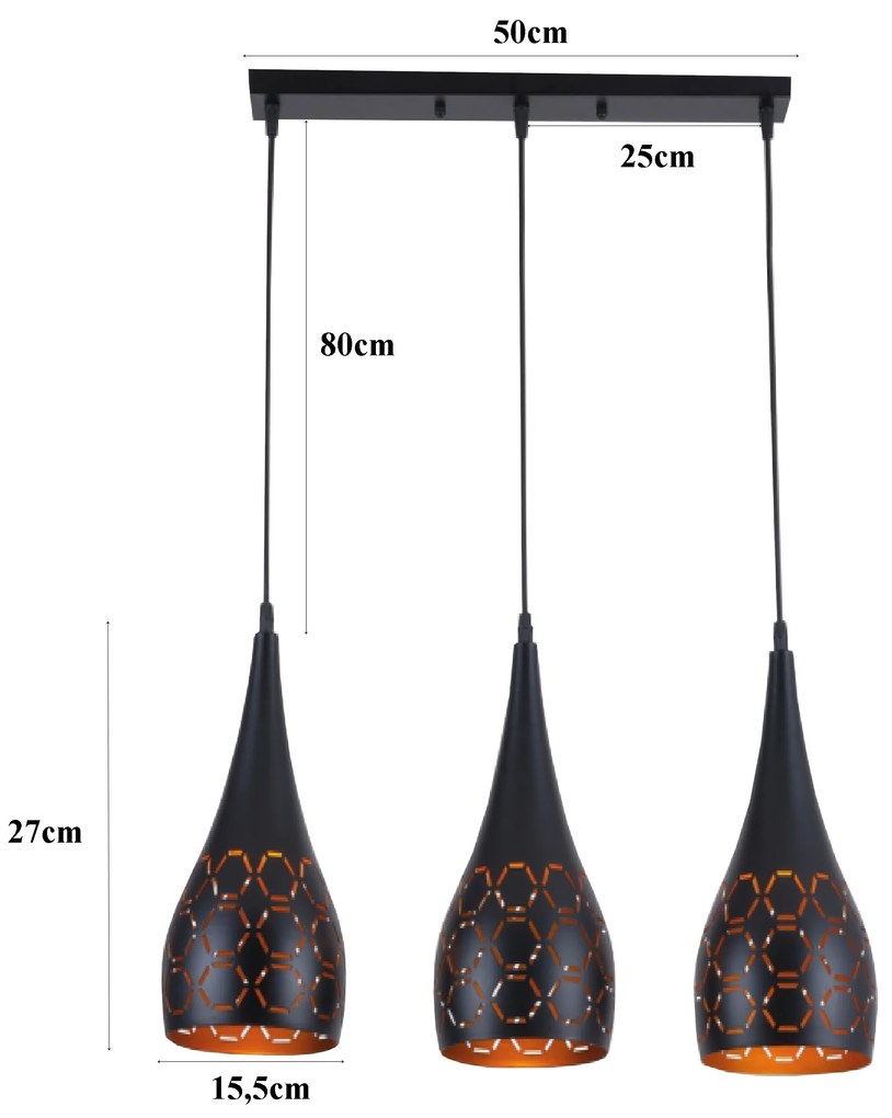 Lampa sufitowa metalowa z kloszem wiszącym AT34-3SZ-Czarna