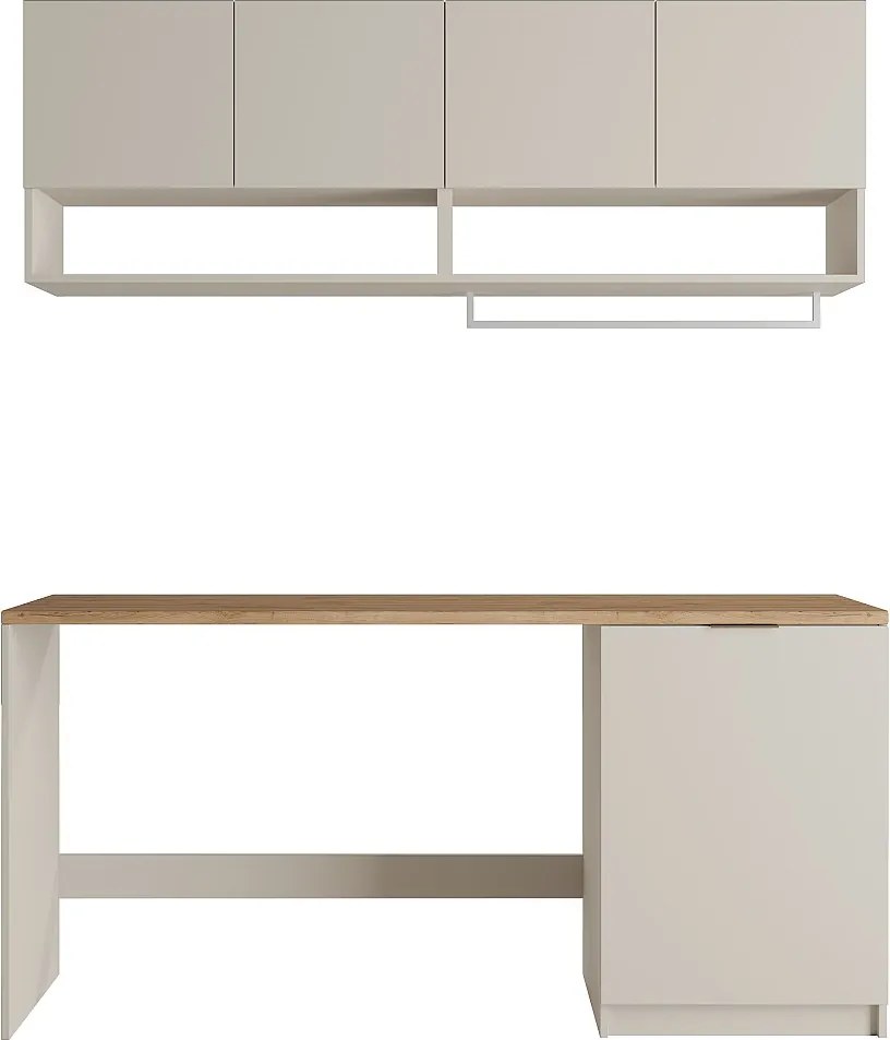 Zestaw mebli do pralni do zabudowy pralki z blatem - szer. 182 cm - Kaszmirowy i naturalny jasny - NATAJI