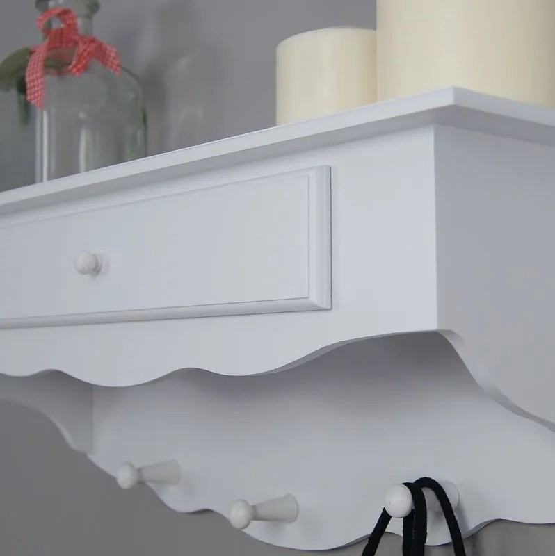 Drewniana garderoba/ półka, seria Meridian, szuflada, biały mat.