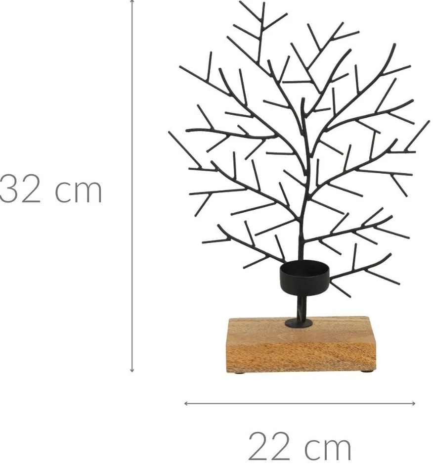 Świecznik na tealight, w kształcie drzewa, metalowy, 32 x 22 cm