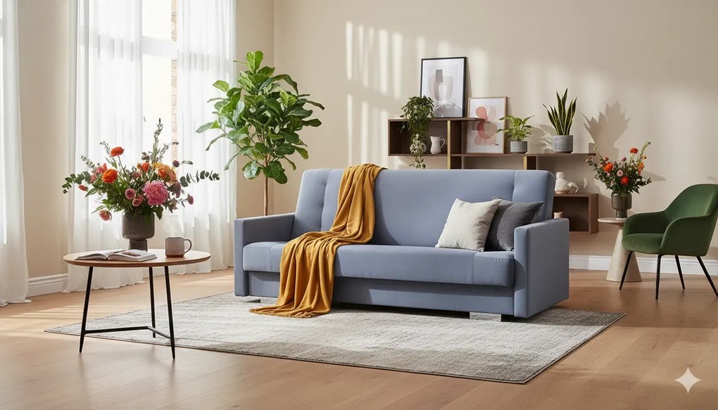 Ciemnoszara tapicerowana wersalka z funkcją spania K5-R80