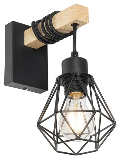 Inteligentna lampa ścienna czarna z drewnem z WiFi A60 - Chon Rustykalny / Vintage Oswietlenie wewnetrzne