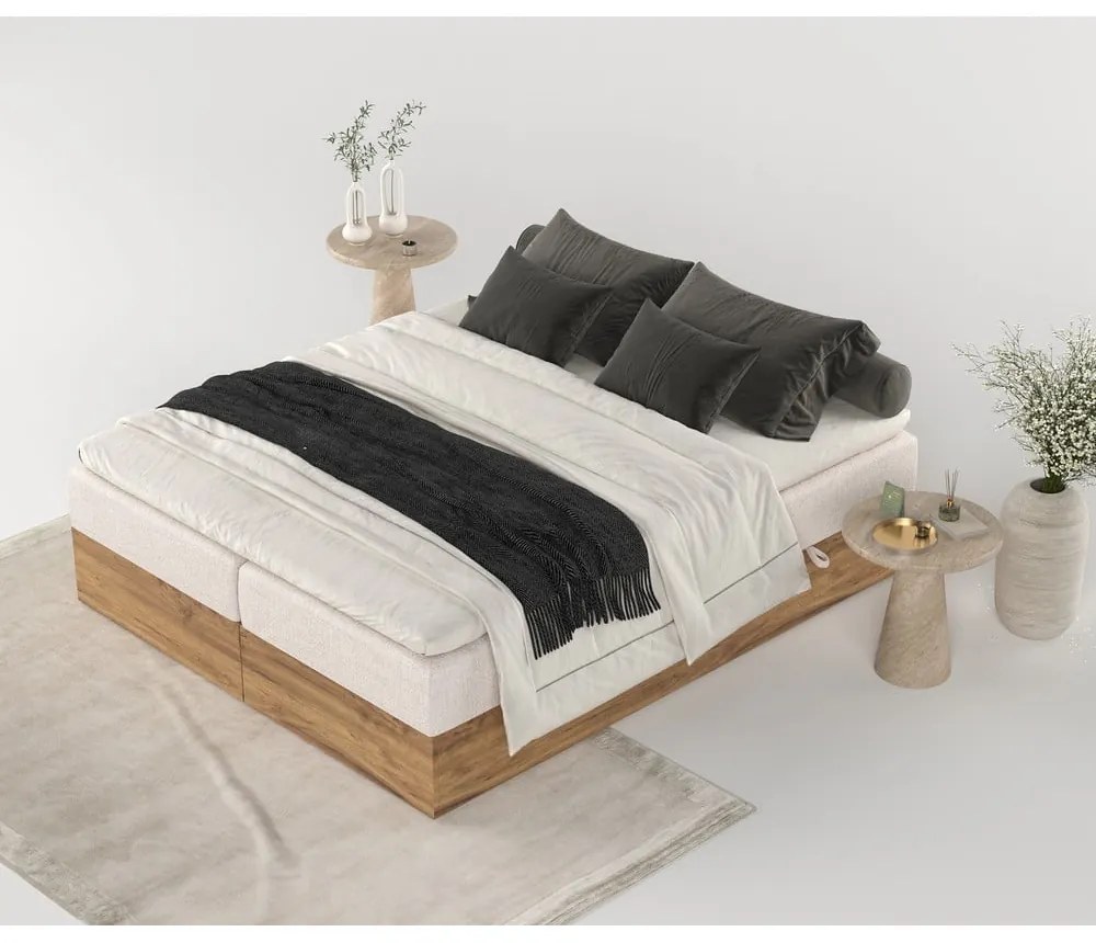 Beżowo-naturalne łóżko boxspring ze schowkiem 140x200 cm Faro – Maison de Rêve