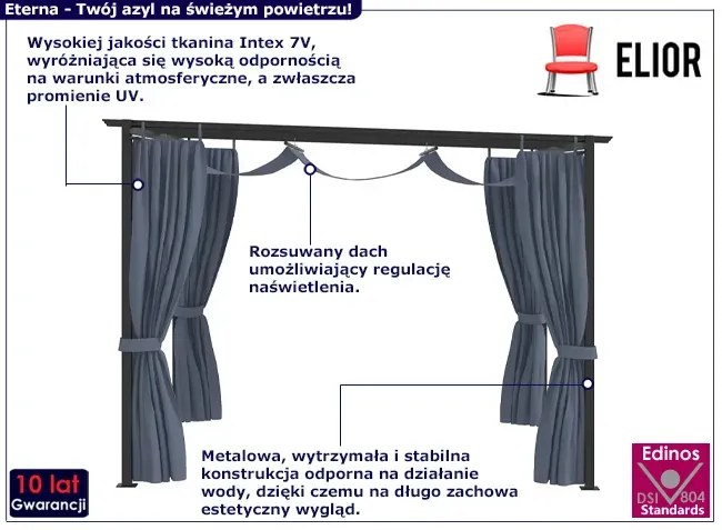 Altana ogrodowa z zasłonami antracyt - Eterna