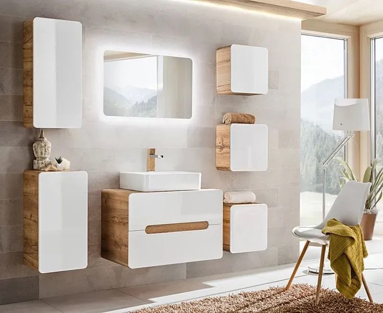 Wisząca szafka pod umywalkę nablatową biały połysk 80 cmF1-N83