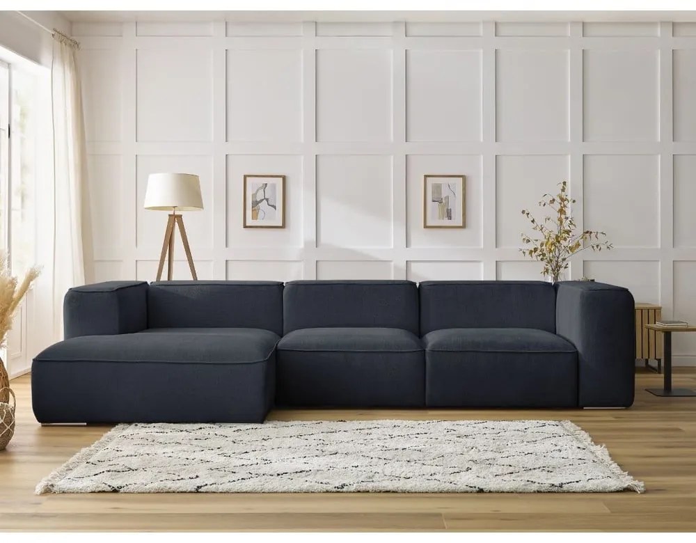 Ciemnoniebieski narożnik z materiału bouclé (lewostronny) Zephyr – Bobochic Paris