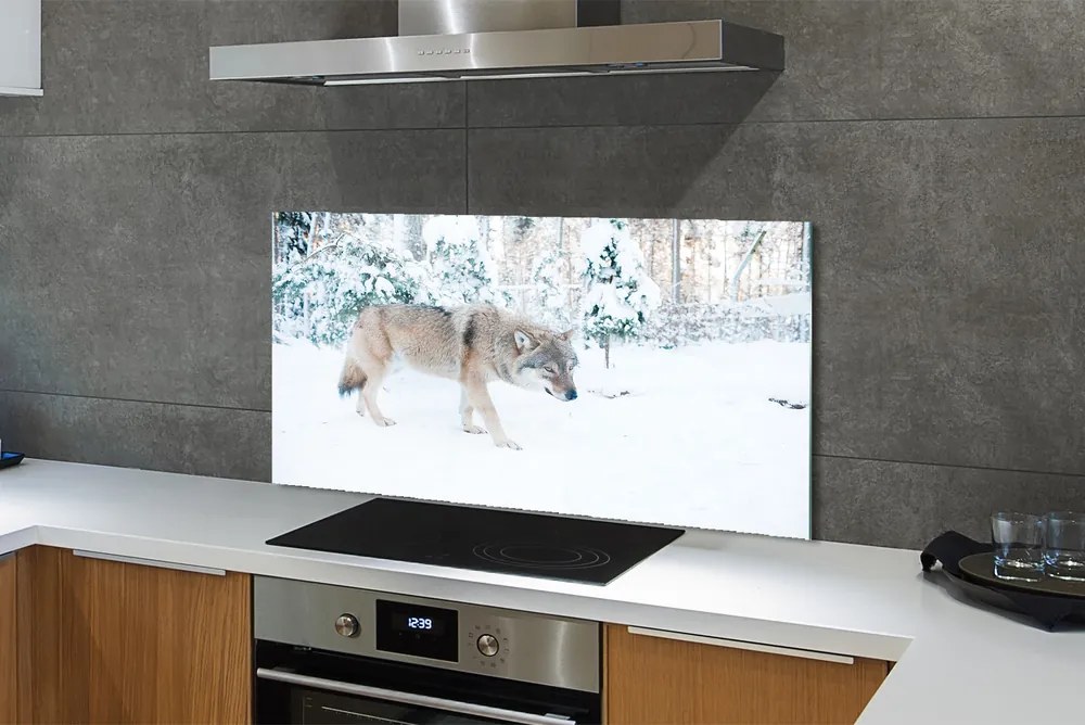 Panel Szklany Wilk zima las