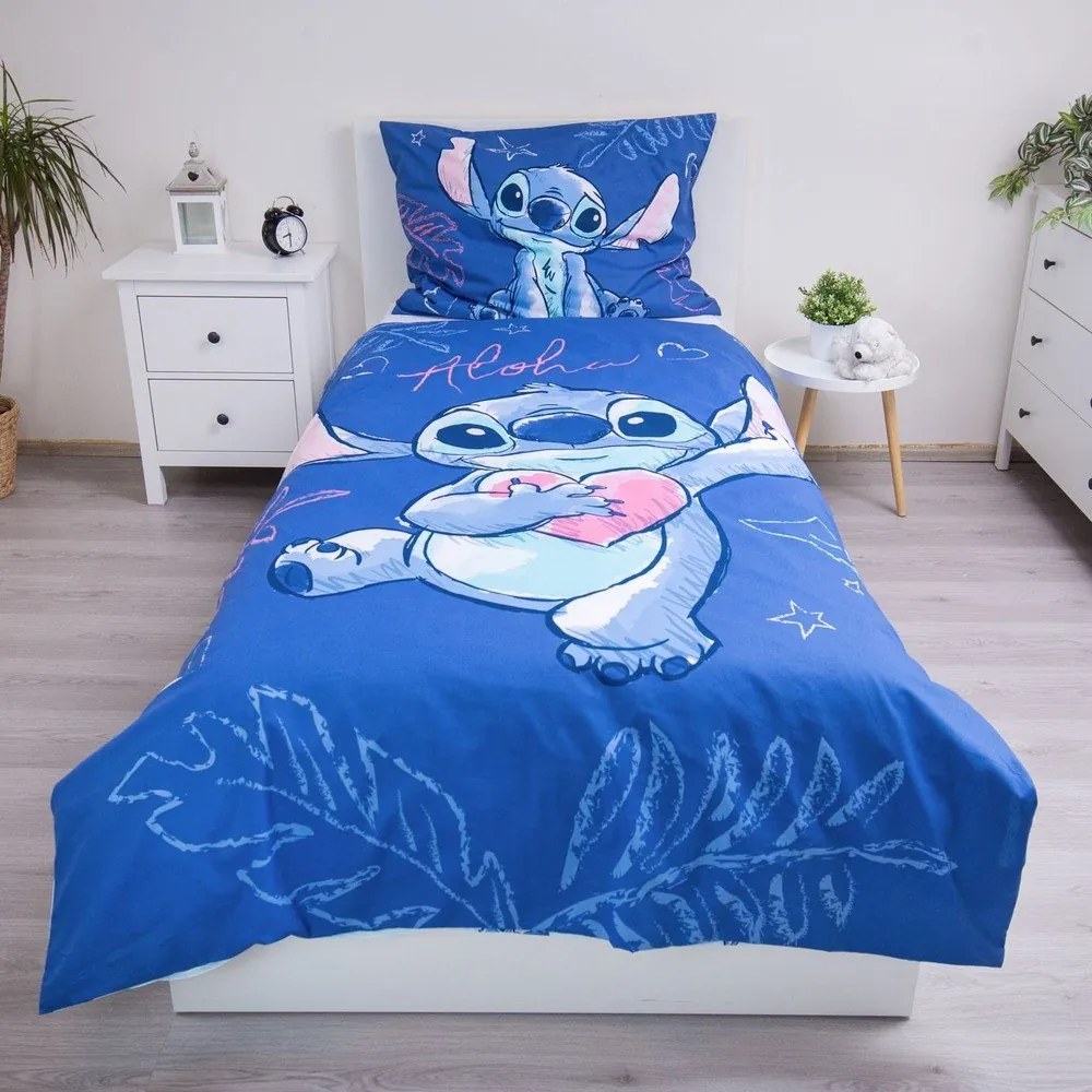Niebieska bawełniana pościel dziecięca jednoosobowa 140x200 cm Lilo &amp; Stitch "Aloha" – Jerry Fabrics