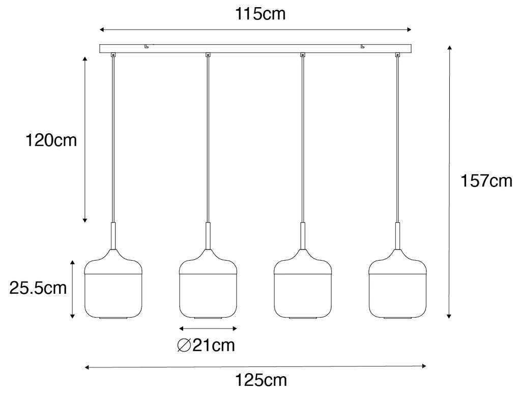 Designerska lampa wisząca czarna ze złotym i przydymionym szkłem 4-light - KyanDesignerski Oswietlenie wewnetrzne