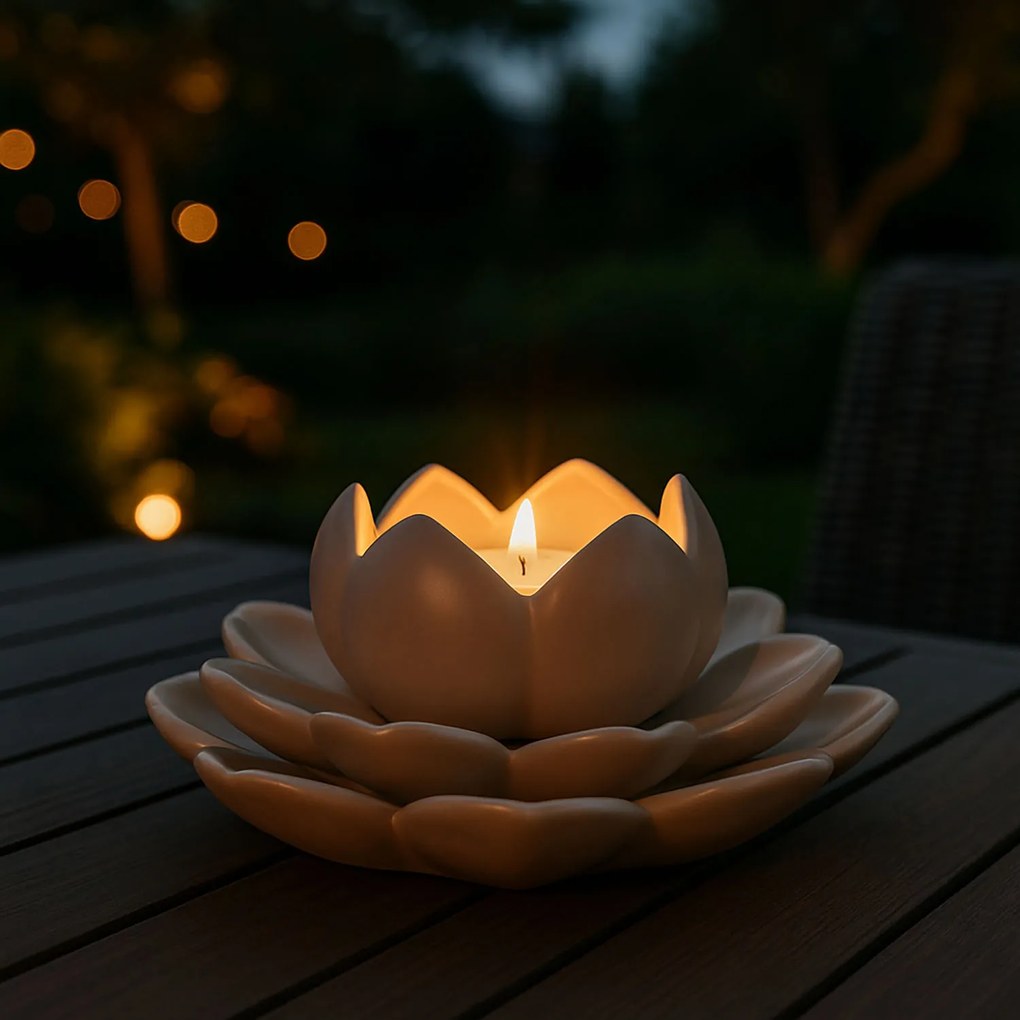 Świecznik na tealight kwiat lotosu z porcelany, 12,5 x 13 x 6,5 cm