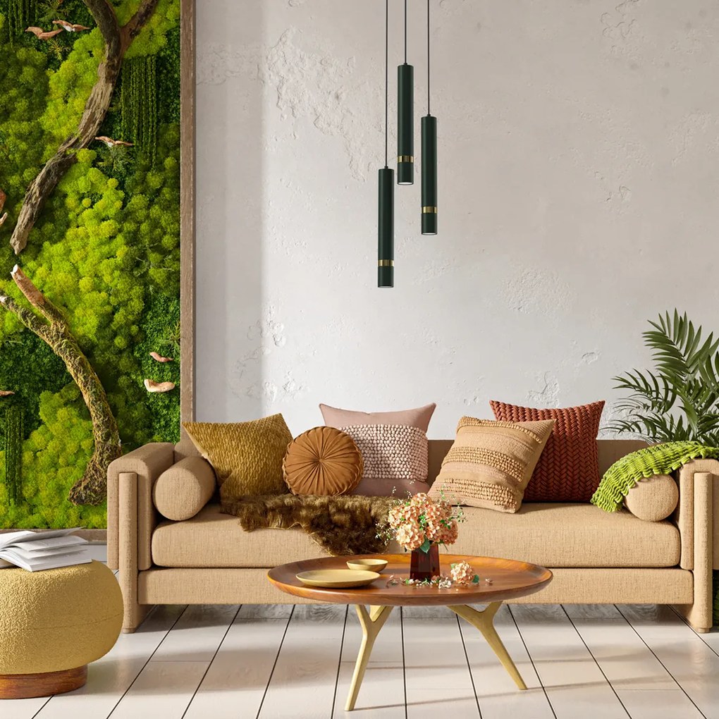 Lampa wisząca JOKER GREEN/GOLD 3xGU10, na kole zielona, potrójna, złota, tuba