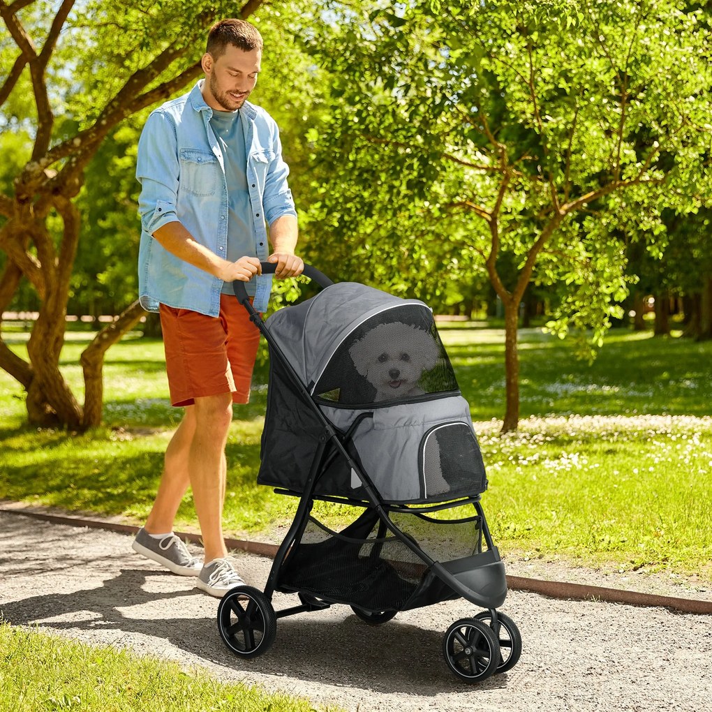 Outsunny Wózek dla Psa Składany Osłona Przeciwdeszczowa Szary Czarny | Aosom PL