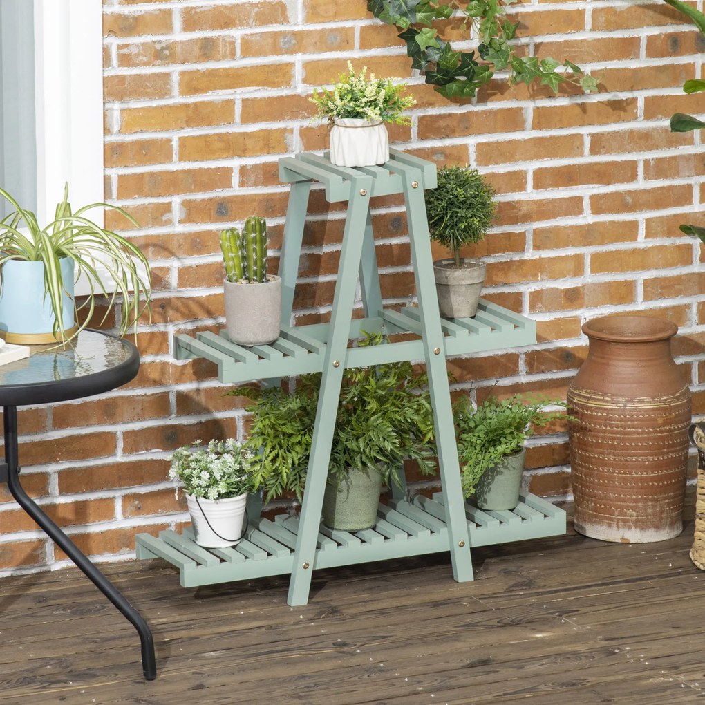 Stojak na rośliny Outsunny z 3 poziomami, na 6 doniczek, odporny na warunki atmosferyczne, 76 cm x 26 cm x 76 cm, Jasnozielony