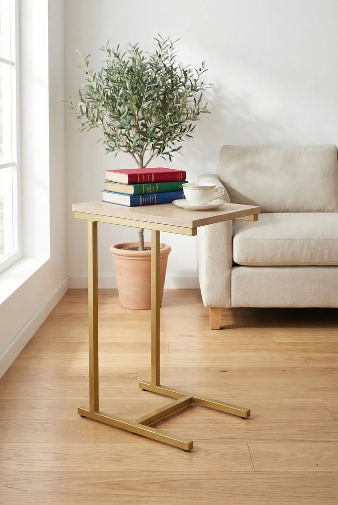 Stolik boczny glamour złoty + dąb sonoma H5-K75