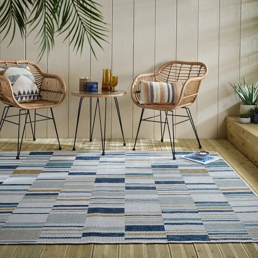Żółto-niebieski dywan odpowiedni na zewnątrz 200x290 cm Rosco Geo – Flair Rugs