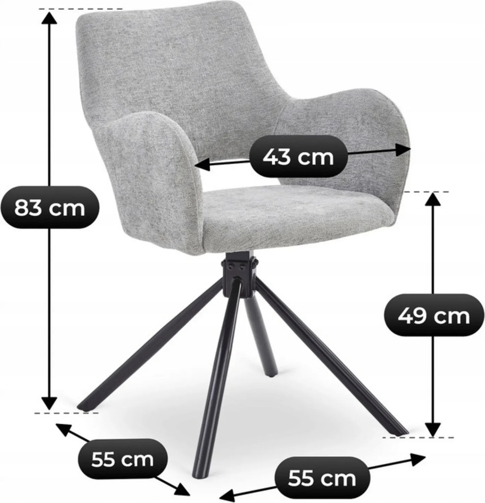 Krzesło Tapicerowane FLAV Szare Nowoczesne