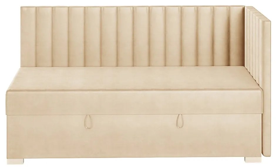Beżowe narożne łóżko dziecięce ze schowkiem i materacem 90x200 cm Snugi – Ghado