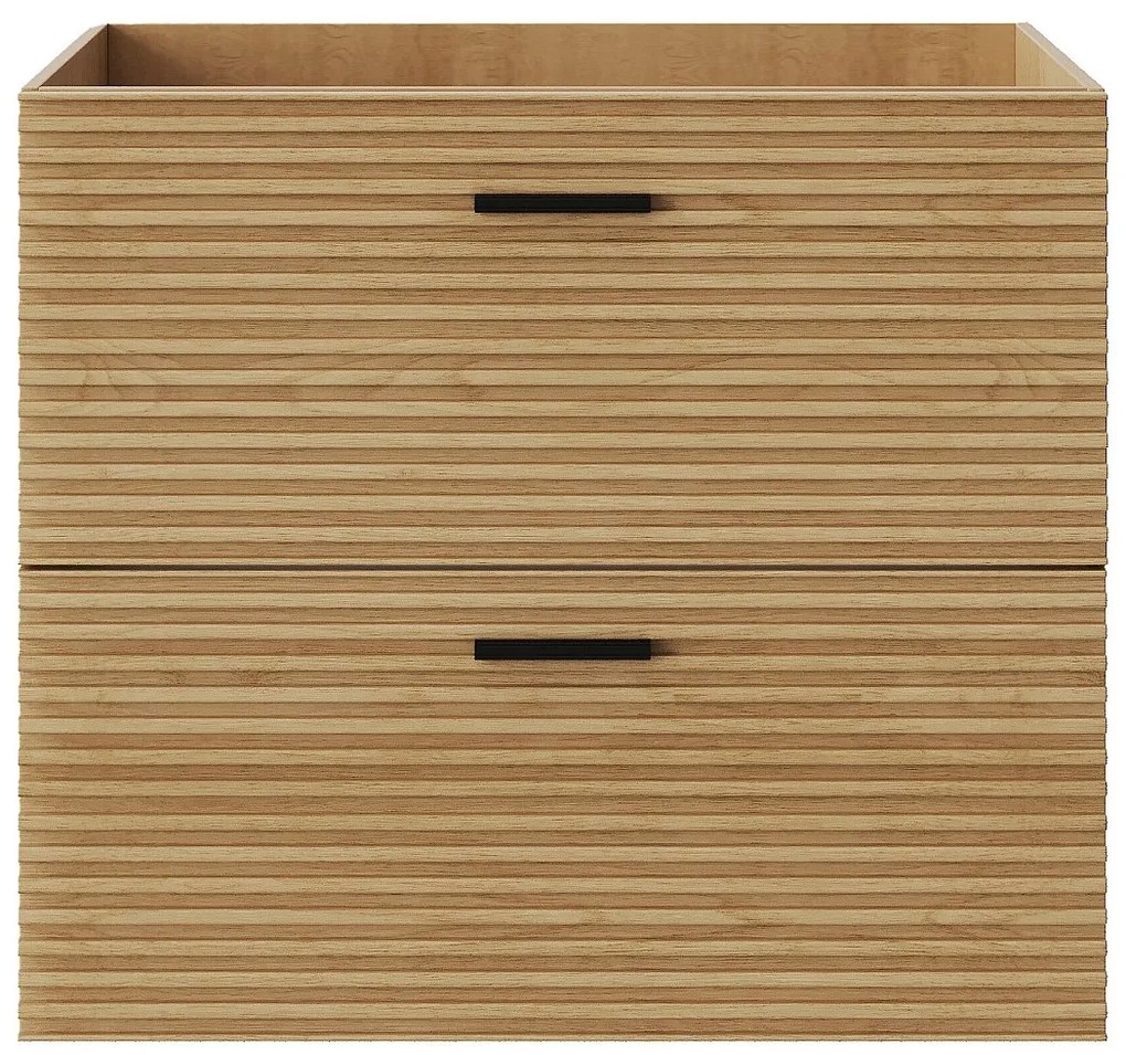 Szafka pod umywalkę na nóżkach z prążkowanym frontem - 2 szuflady - Jasne drewno naturalne - 60 cm - SARONE