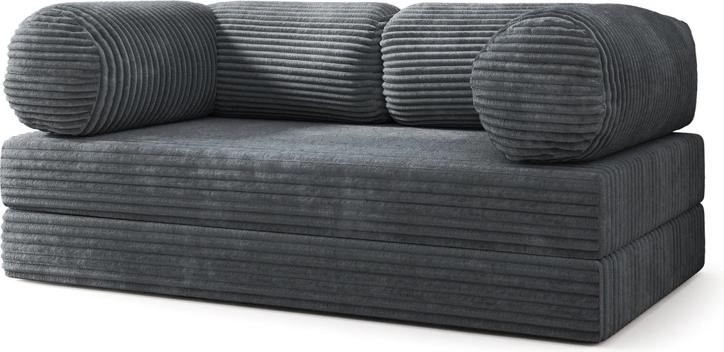 Masseno Sofa piankowa ALVIO z funkcją spania, Kanapa z pianki do salonu, Bezmontażowa, Tkanina sztruksowa – Grafitowy TILIA 90