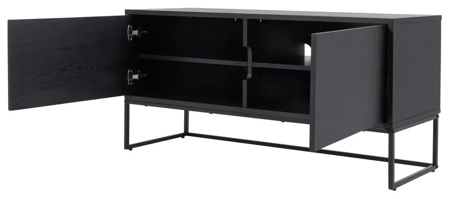 Czarna szafla pod TV w dekorze jesionu Tenzo Lipp, 118x57 cm