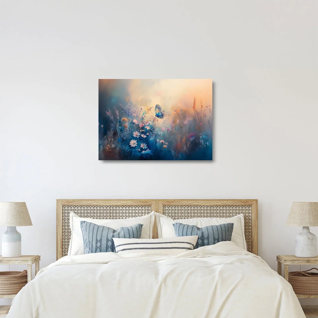 Obraz na szkle - Łąka z motylem (70x50 cm)